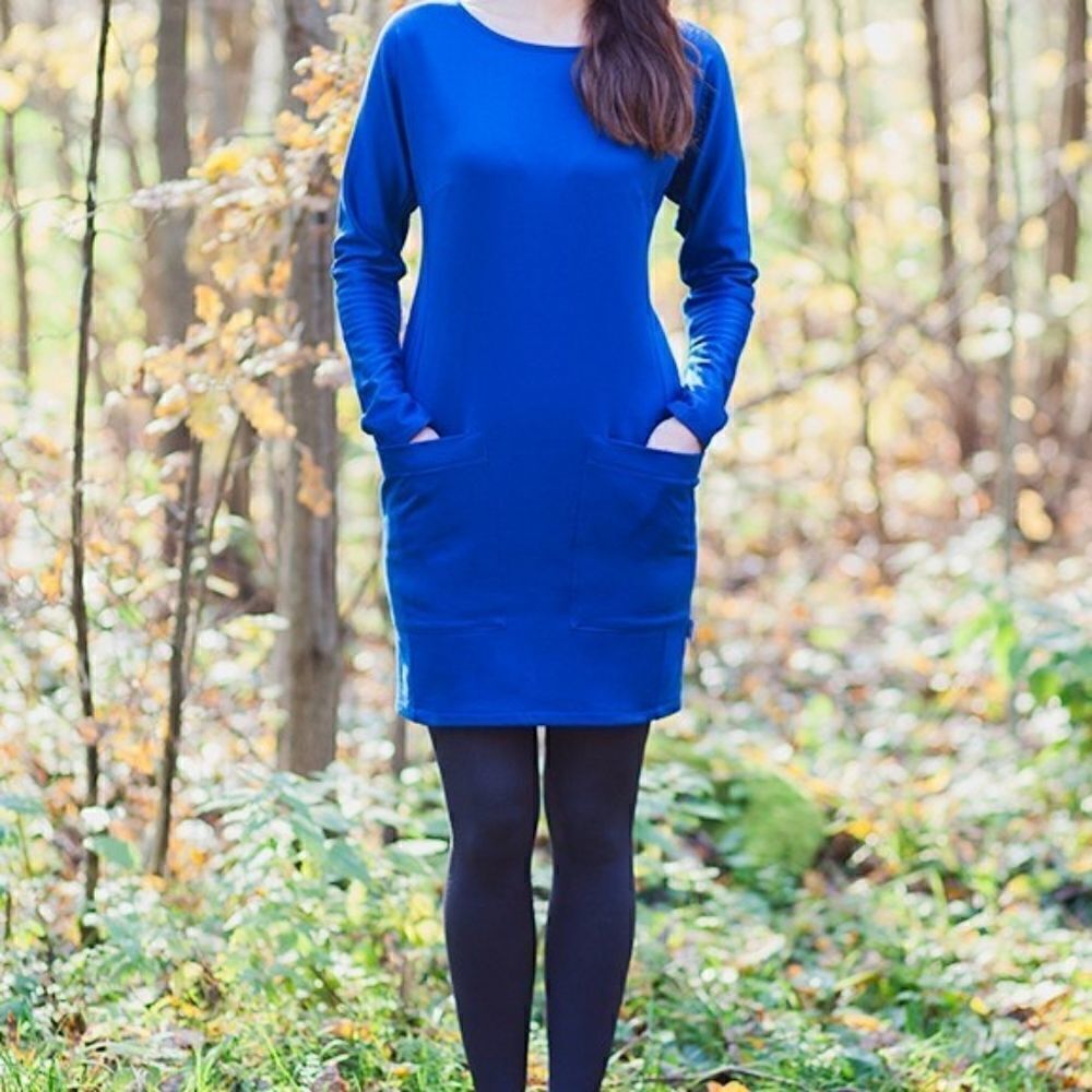 AGB Tunic Blue Long Sleeve Ripple With Pockets